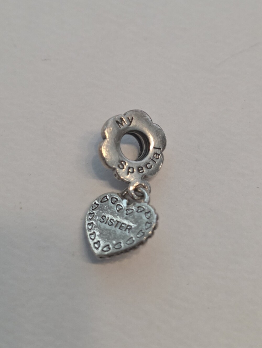 Pandora My Special Sister Heart Dangle Charm Sterling Silver Retired - Picture 3 of 5